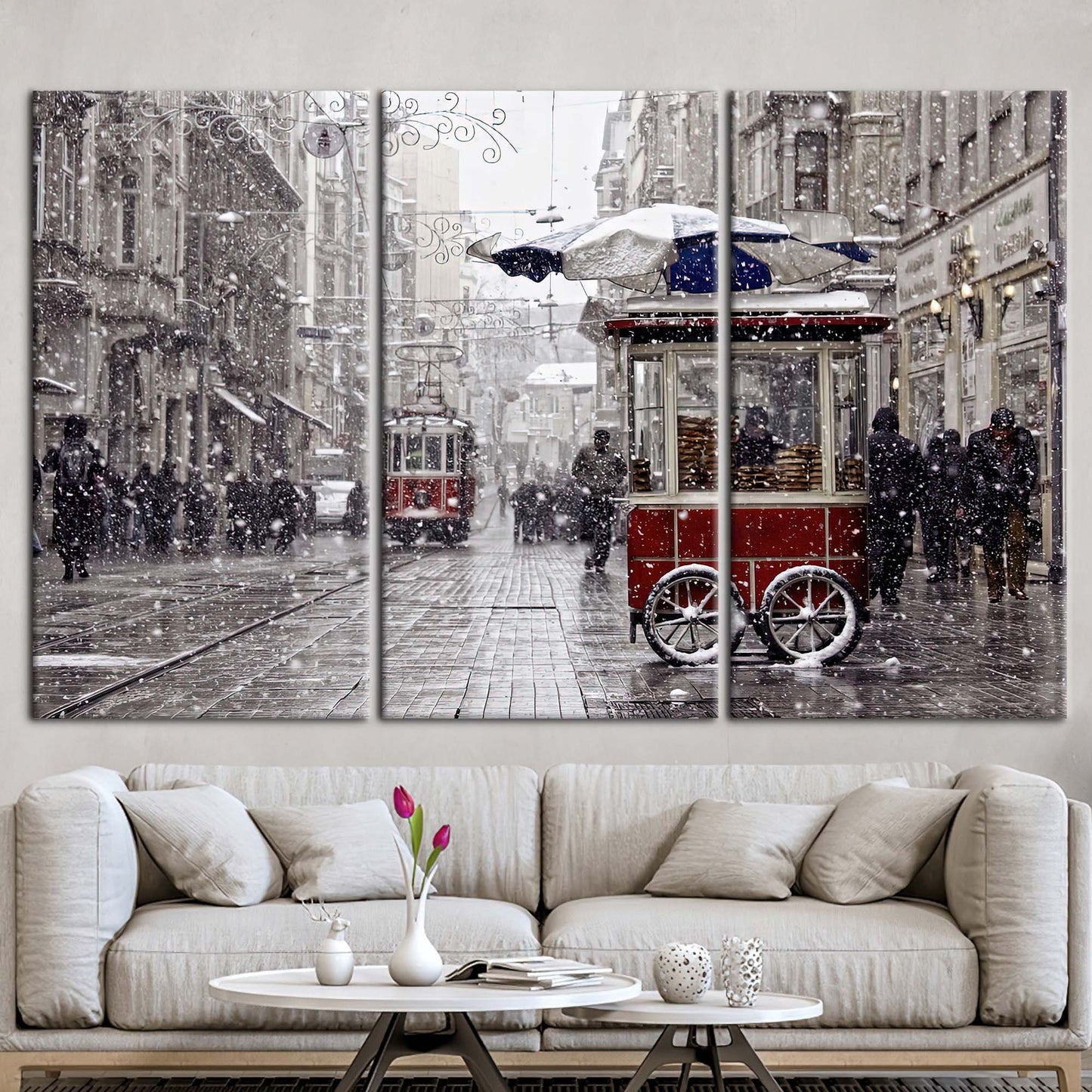 Red Tram Winter Istanbul Landscape Canvas Print