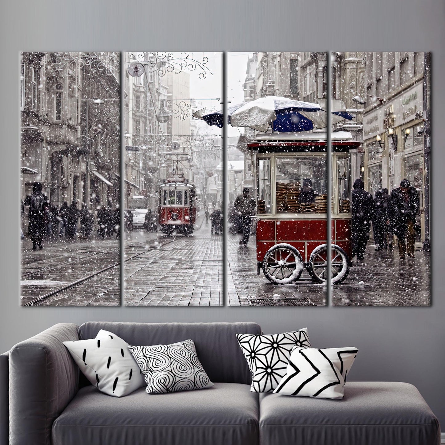 Red Tram Winter Istanbul Landscape Canvas Print