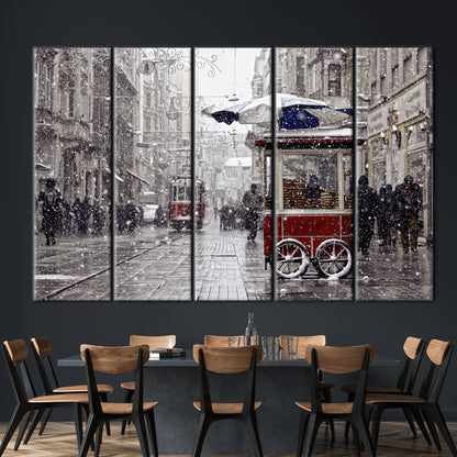 Red Tram Winter Istanbul Landscape Canvas Print