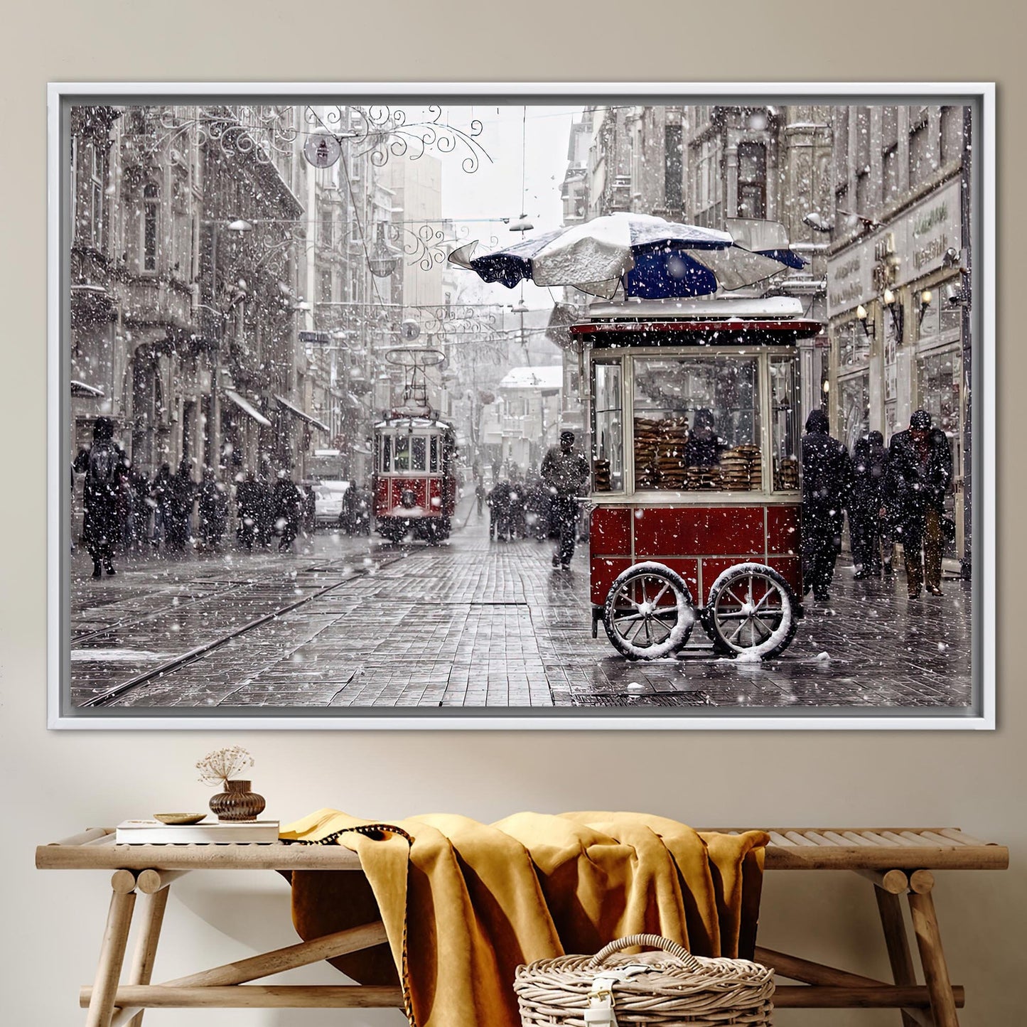 Red Tram Winter Istanbul Landscape Canvas Print