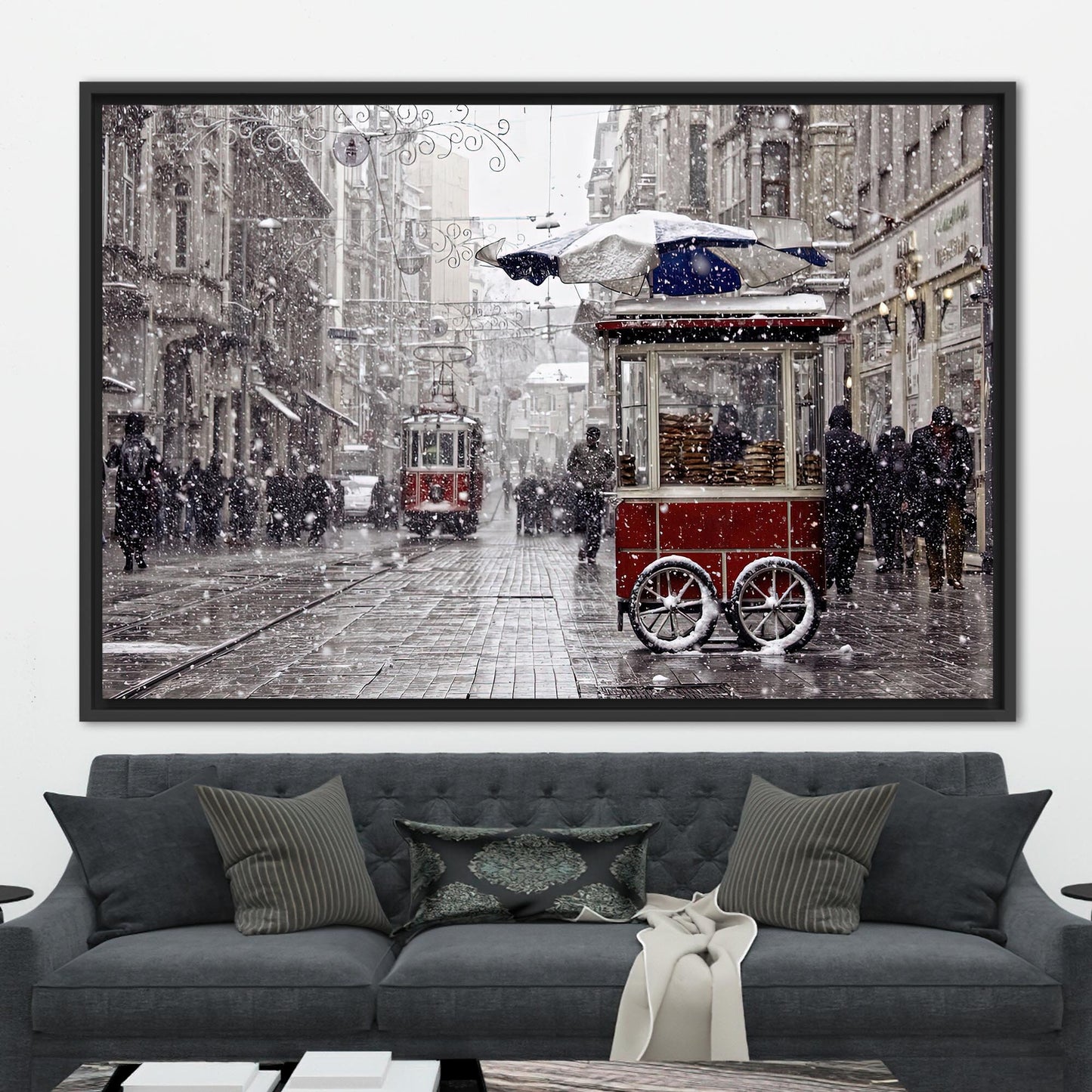 Red Tram Winter Istanbul Landscape Canvas Print