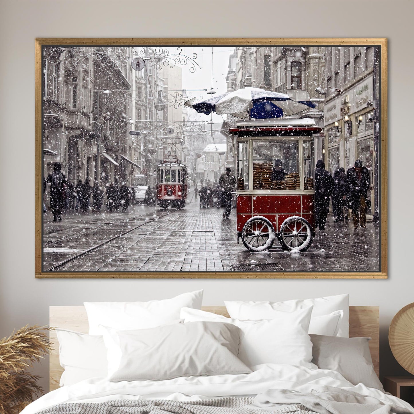 Red Tram Winter Istanbul Landscape Canvas Print