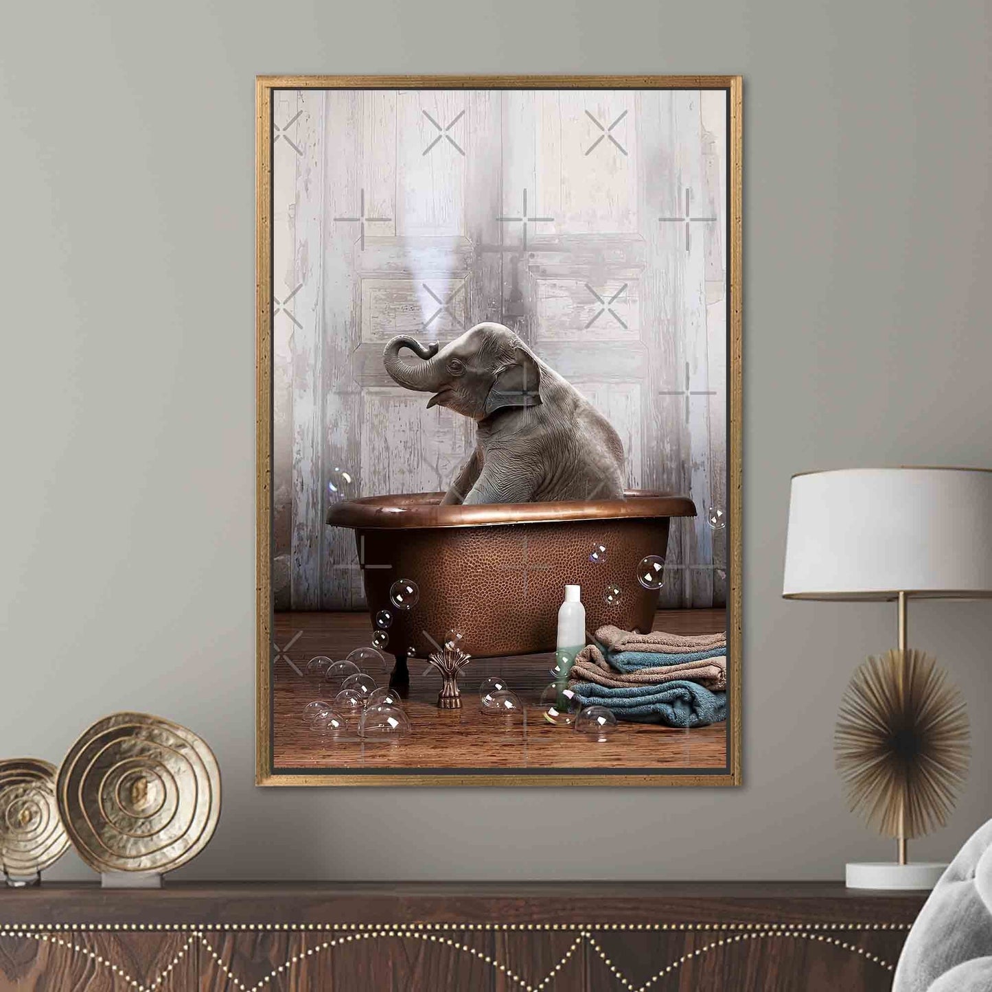 Elephant Bathroom Cute Bathtub Canvas Print