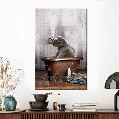 Elephant Bathroom Cute Bathtub Canvas Print
