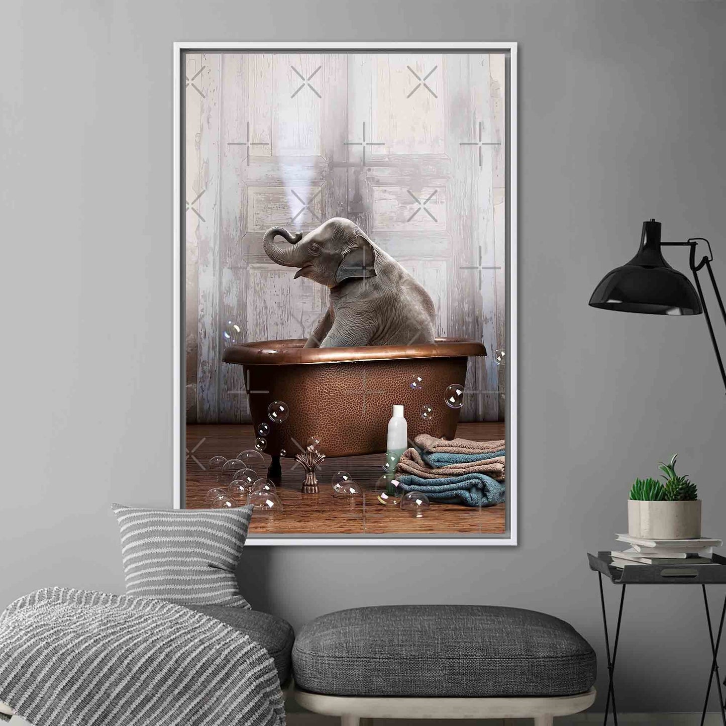Elephant Bathroom Cute Bathtub Canvas Print