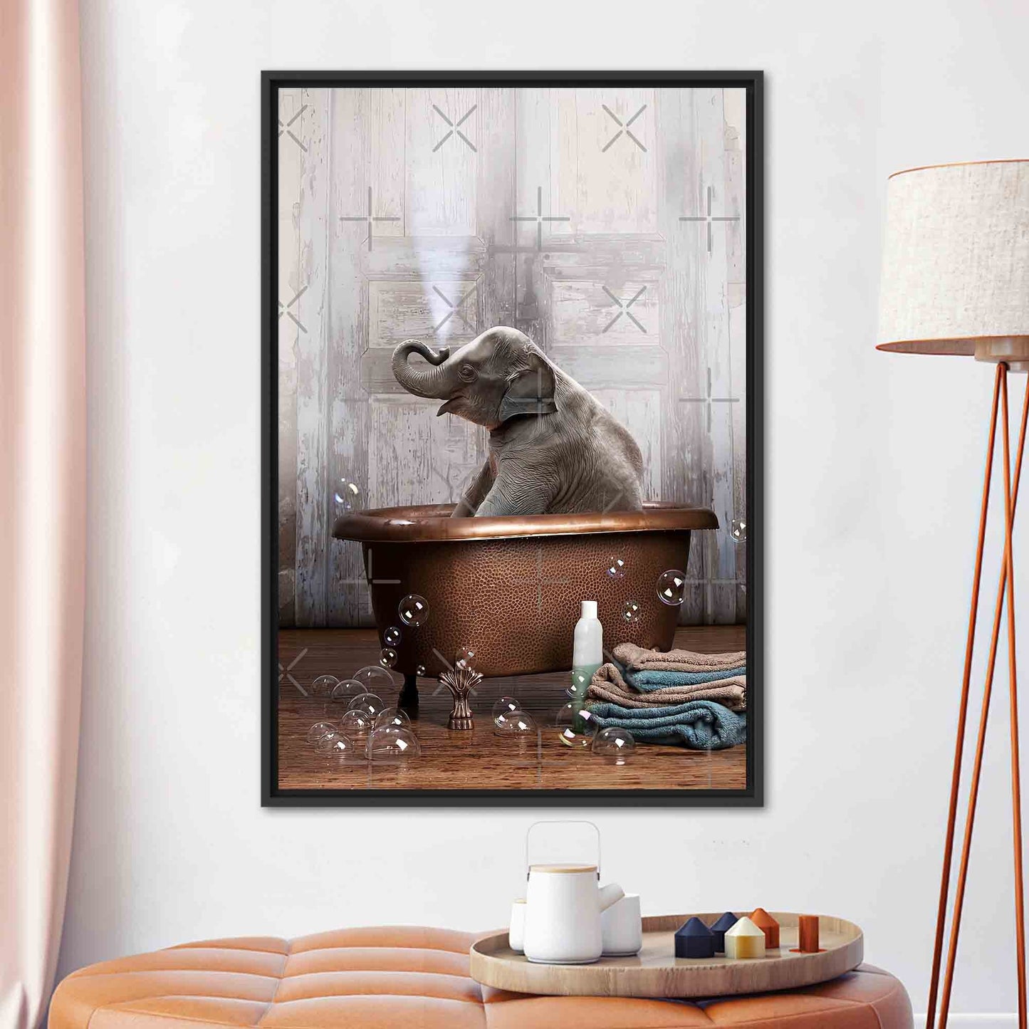 Elephant Bathroom Cute Bathtub Canvas Print