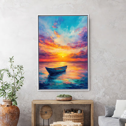Colorful Boat Sunset Vibrant Seascape Canvas Print