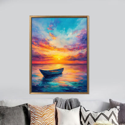 Colorful Boat Sunset Vibrant Seascape Canvas Print