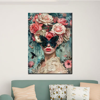 Floral Butterfly Woman Surreal Portrait Canvas Print