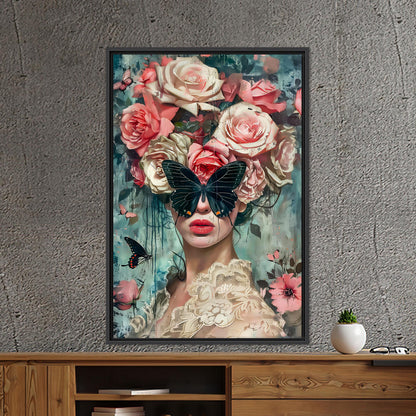 Floral Butterfly Woman Surreal Portrait Canvas Print