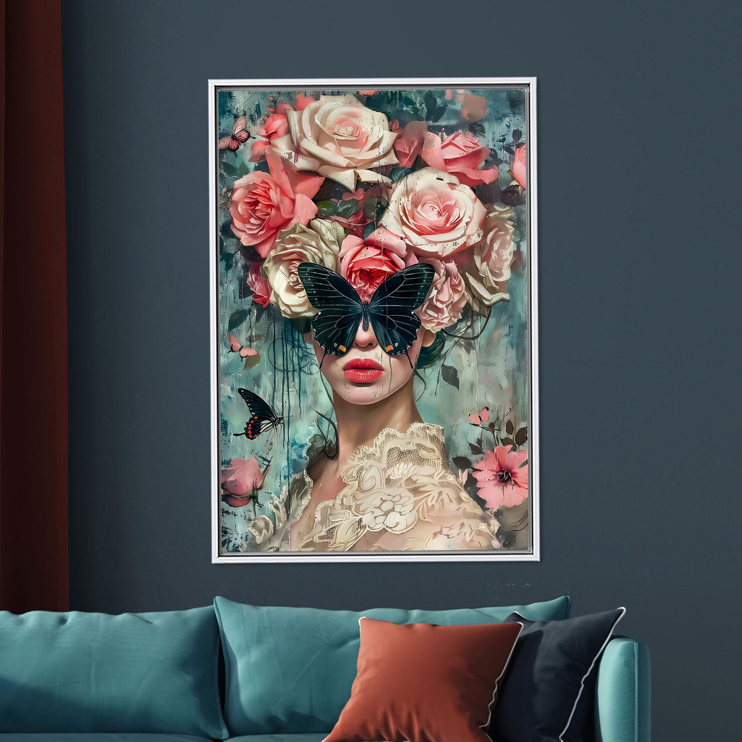 Floral Butterfly Woman Surreal Portrait Canvas Print