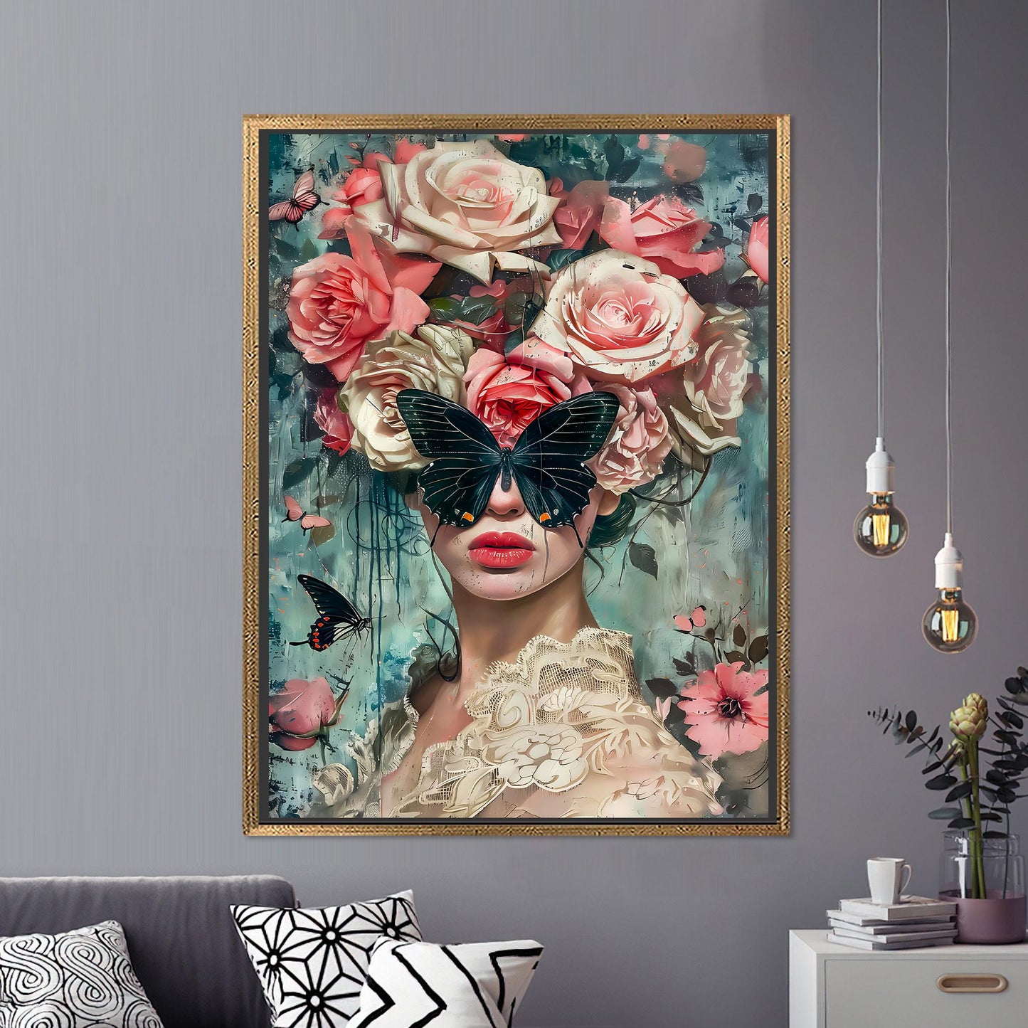Floral Butterfly Woman Surreal Portrait Canvas Print