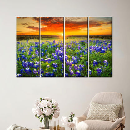 Texas Bluebonnet Sunset Vibrant Wildflower Canvas Print