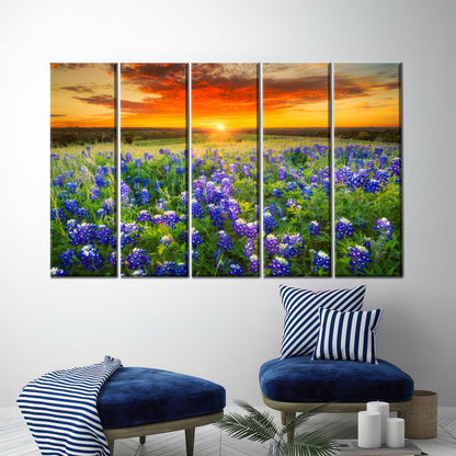 Texas Bluebonnet Sunset Vibrant Wildflower Canvas Print
