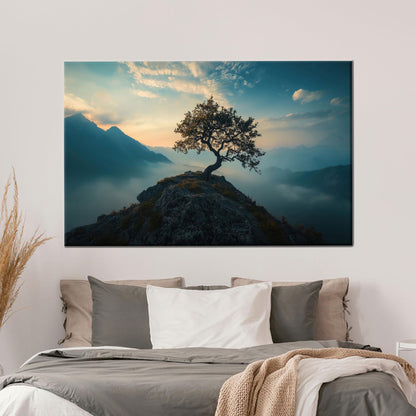 Lone Tree Mountain Serene Sunset Canvas Print