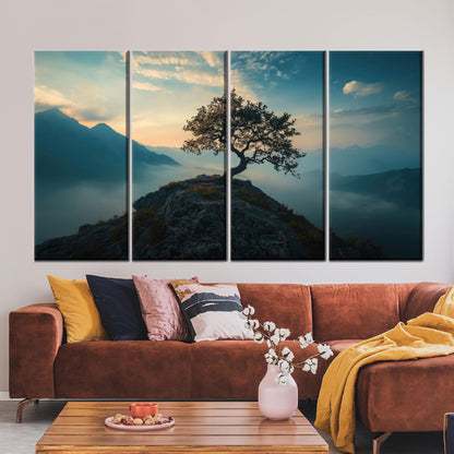 Lone Tree Mountain Serene Sunset Canvas Print