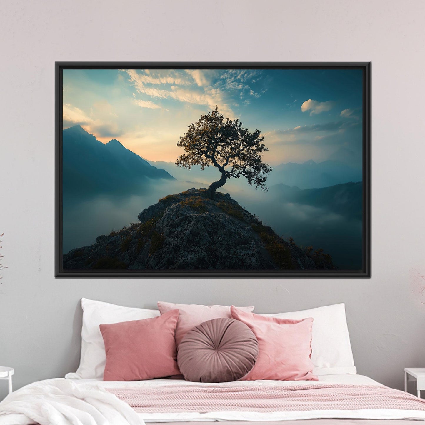 Lone Tree Mountain Serene Sunset Canvas Print