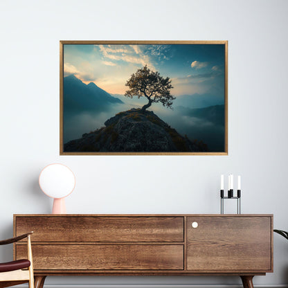 Lone Tree Mountain Serene Sunset Canvas Print