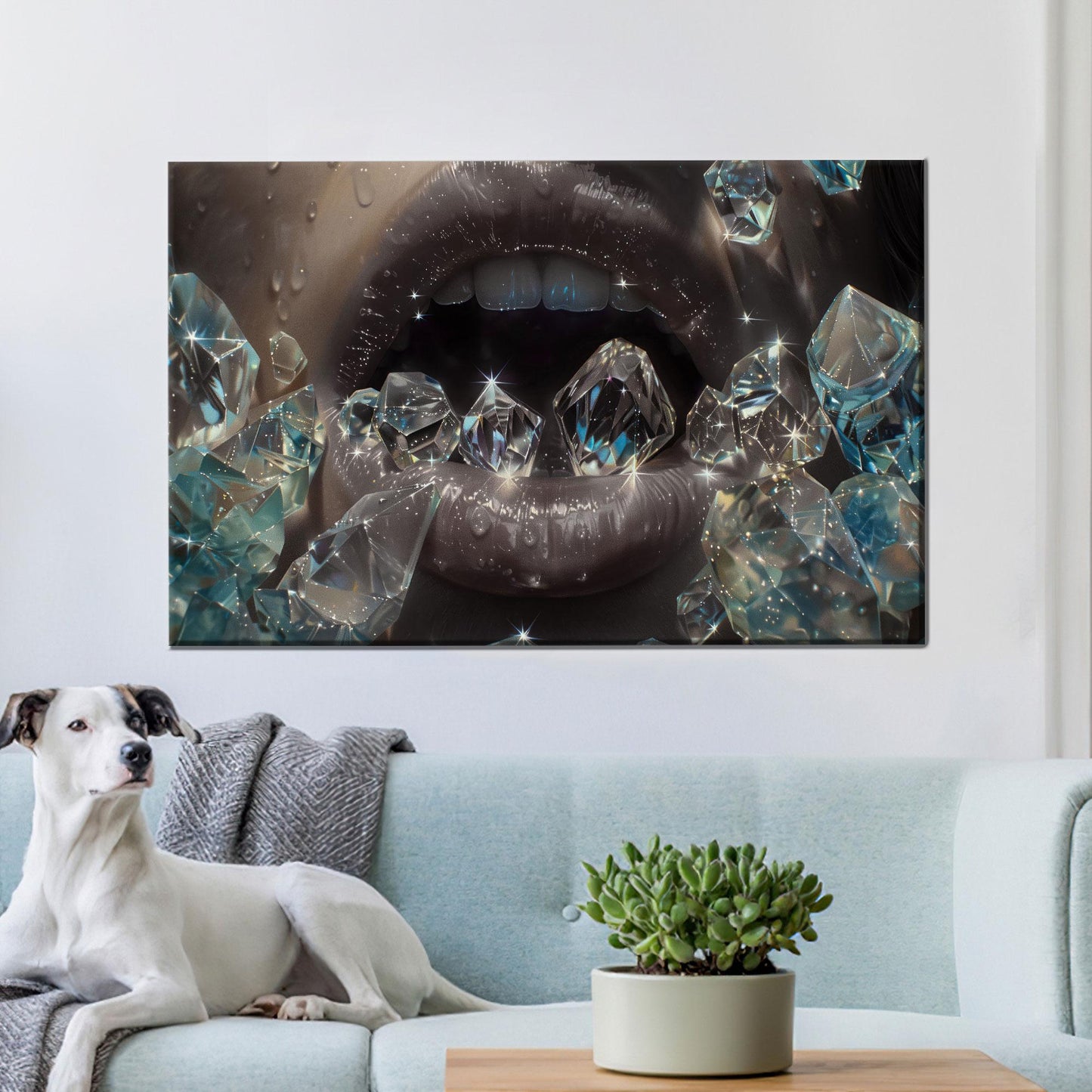 Diamond Lips Silver and Ice Canvas Print