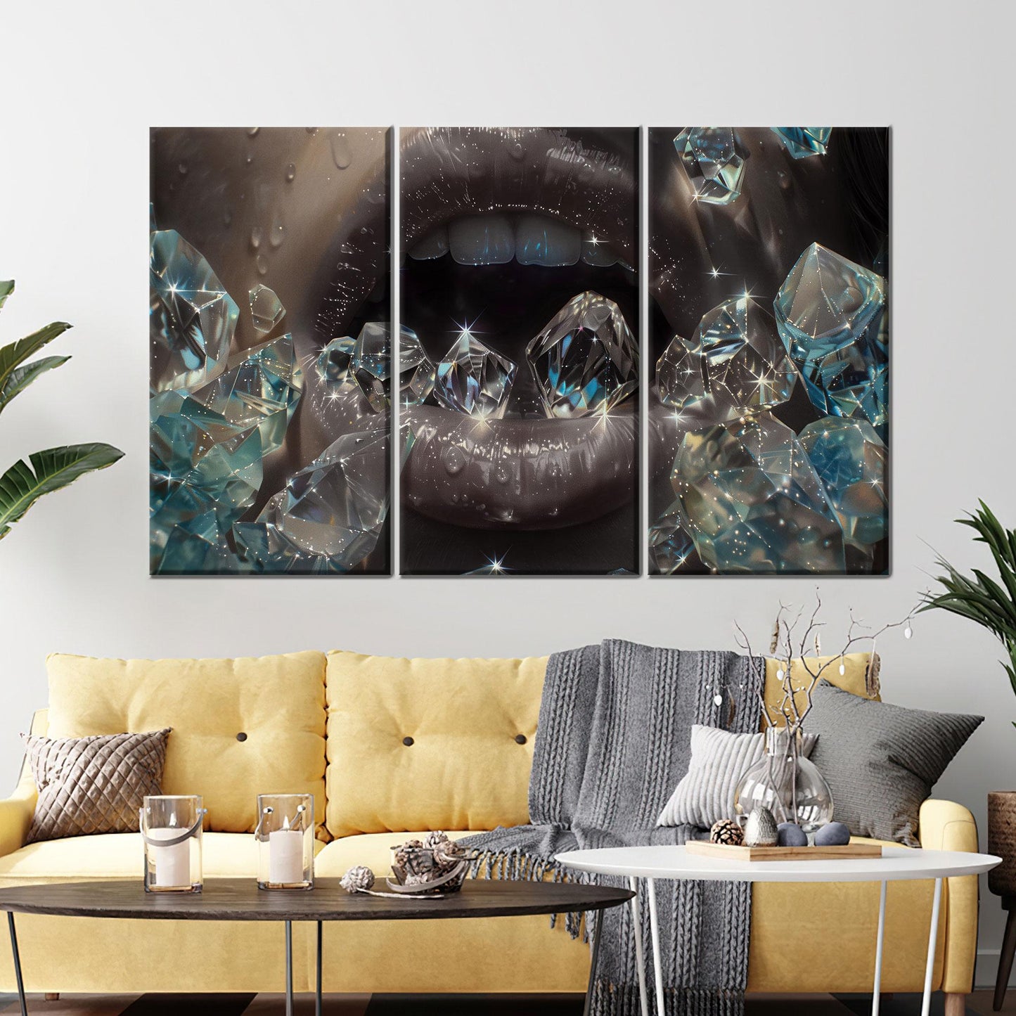 Diamond Lips Silver and Ice Canvas Print