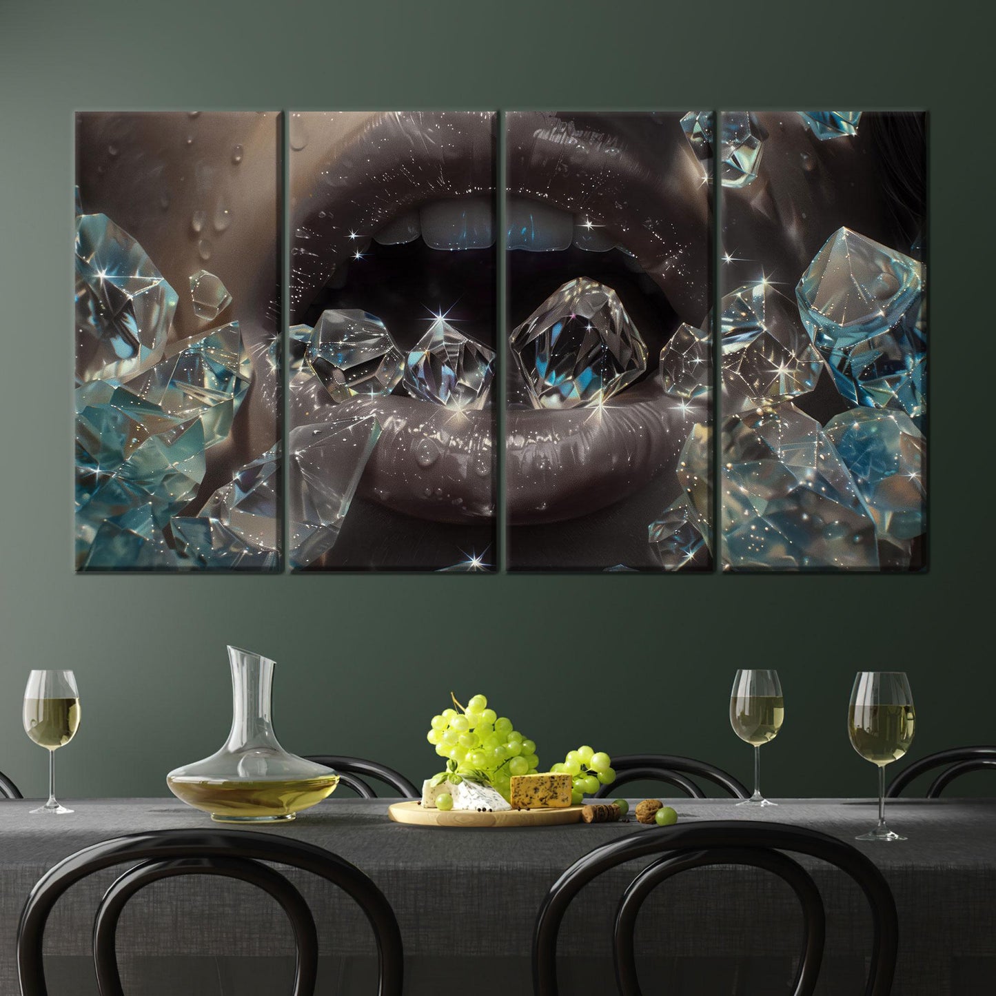 Diamond Lips Silver and Ice Canvas Print