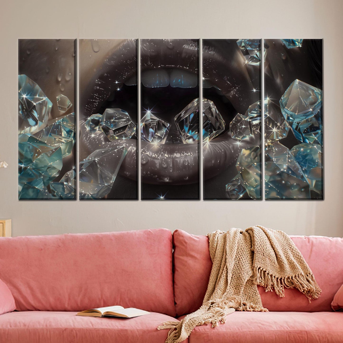 Diamond Lips Silver and Ice Canvas Print