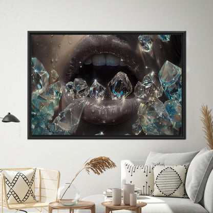 Diamond Lips Silver and Ice Canvas Print