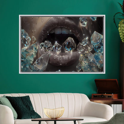Diamond Lips Silver and Ice Canvas Print