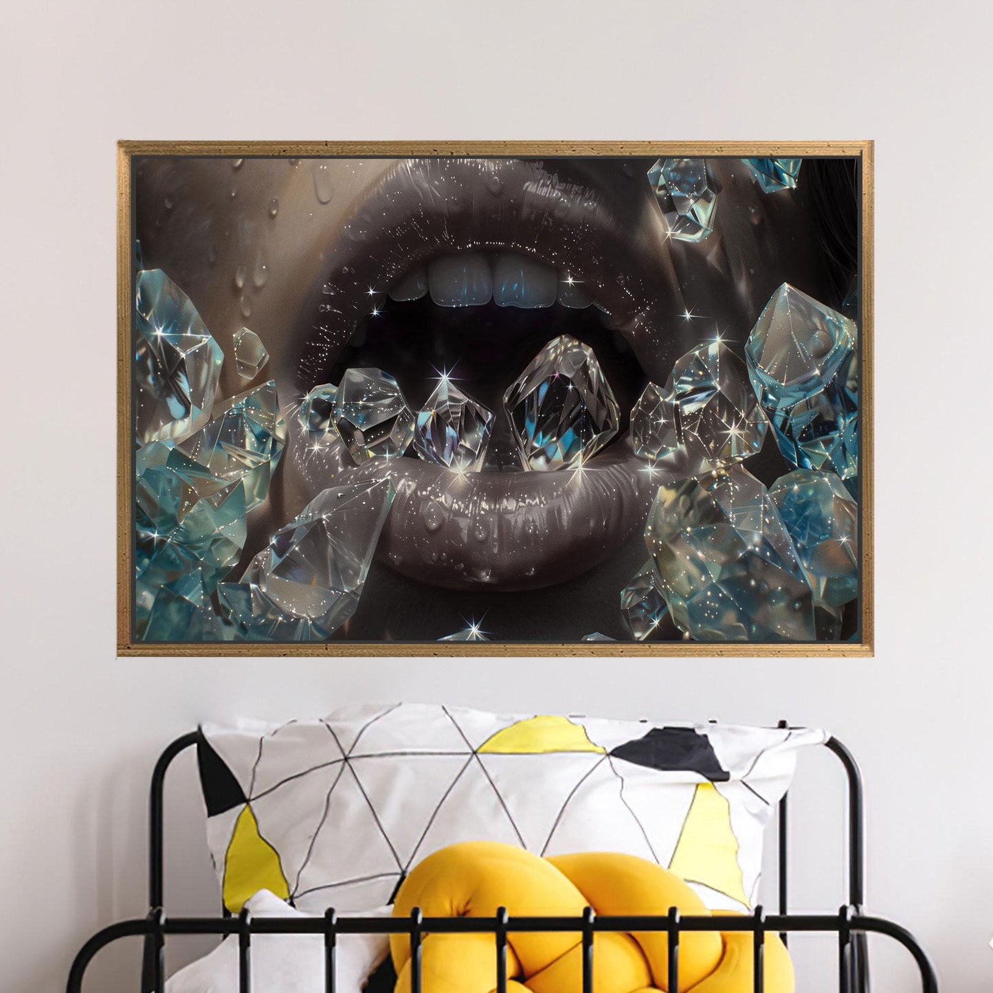 Diamond Lips Silver and Ice Canvas Print
