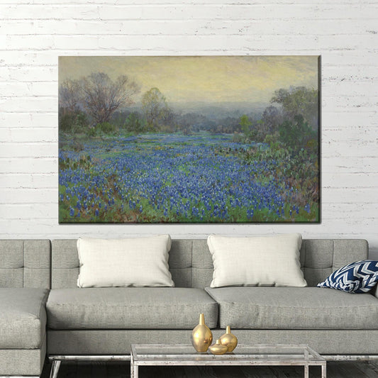 Bluebonnet Field Canvas Wall Art, Impressionist Wildflower Meadow Print for Nature-Loving Decor