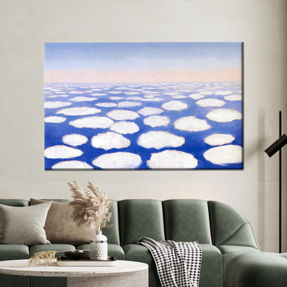 Abstract Cloud Sea Canvas Wall Art, Soft Blue and White Surreal Horizon Poster for Peaceful Decor