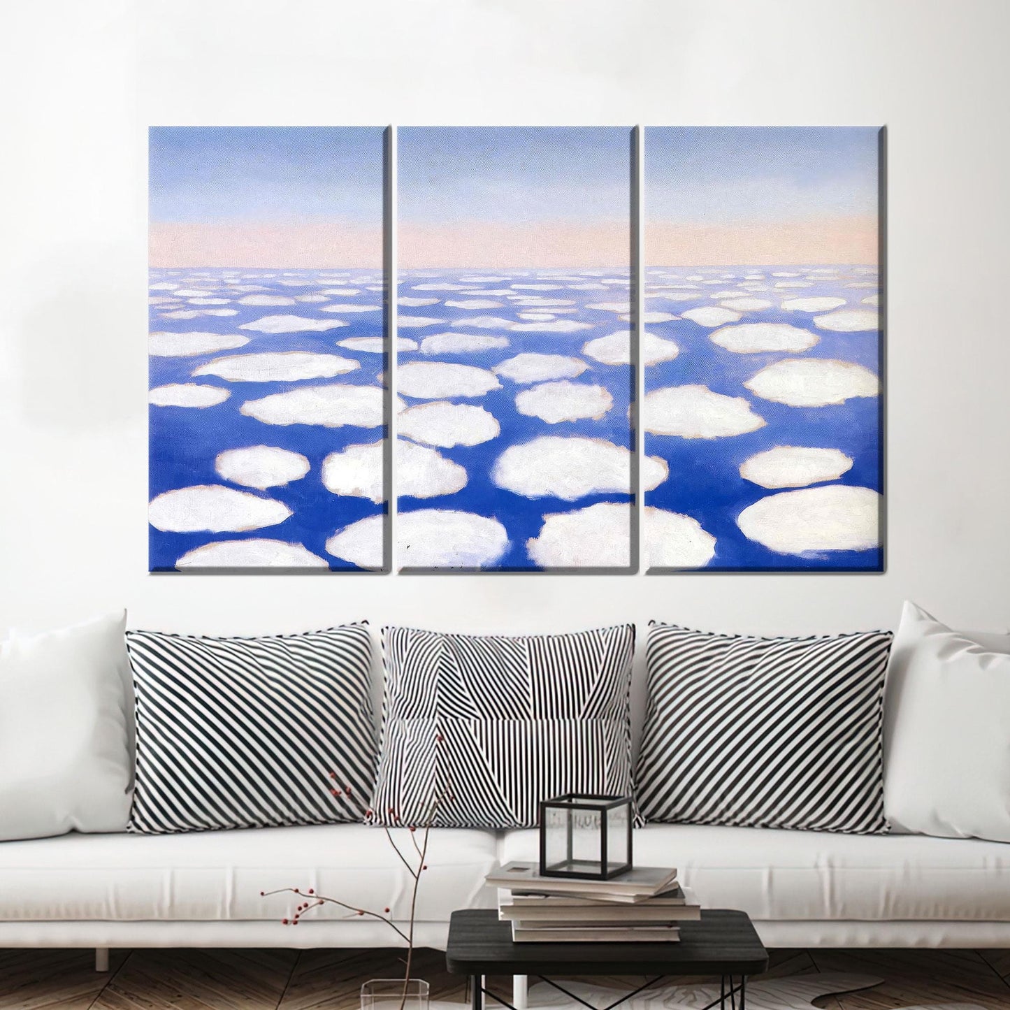 Abstract Cloud Sea Canvas Wall Art, Soft Blue and White Surreal Horizon Poster for Peaceful Decor