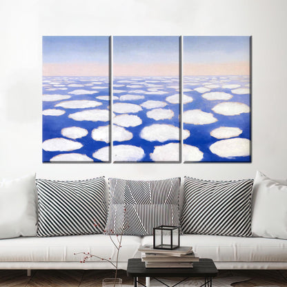 Abstract Cloud Sea Canvas Wall Art, Soft Blue and White Surreal Horizon Poster for Peaceful Decor