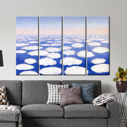 Abstract Cloud Sea Canvas Wall Art, Soft Blue and White Surreal Horizon Poster for Peaceful Decor