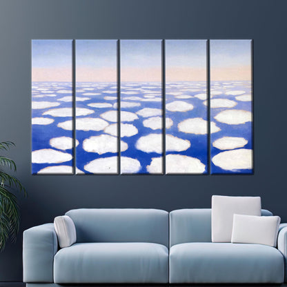 Abstract Cloud Sea Canvas Wall Art, Soft Blue and White Surreal Horizon Poster for Peaceful Decor