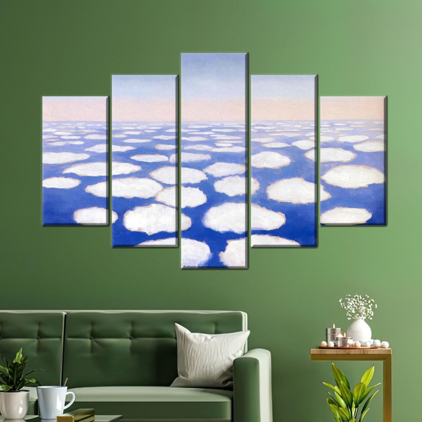 Abstract Cloud Sea Canvas Wall Art, Soft Blue and White Surreal Horizon Poster for Peaceful Decor