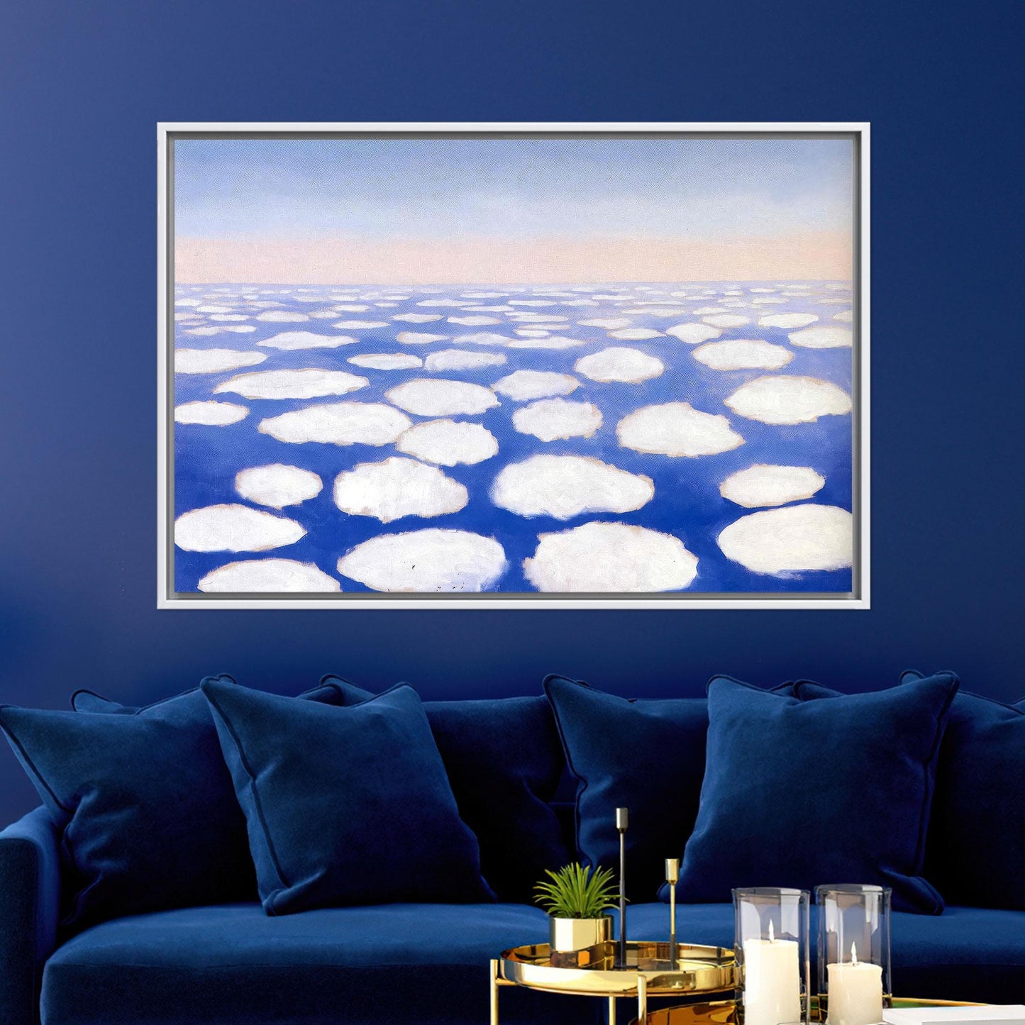 Abstract Cloud Sea Canvas Wall Art, Soft Blue and White Surreal Horizon Poster for Peaceful Decor