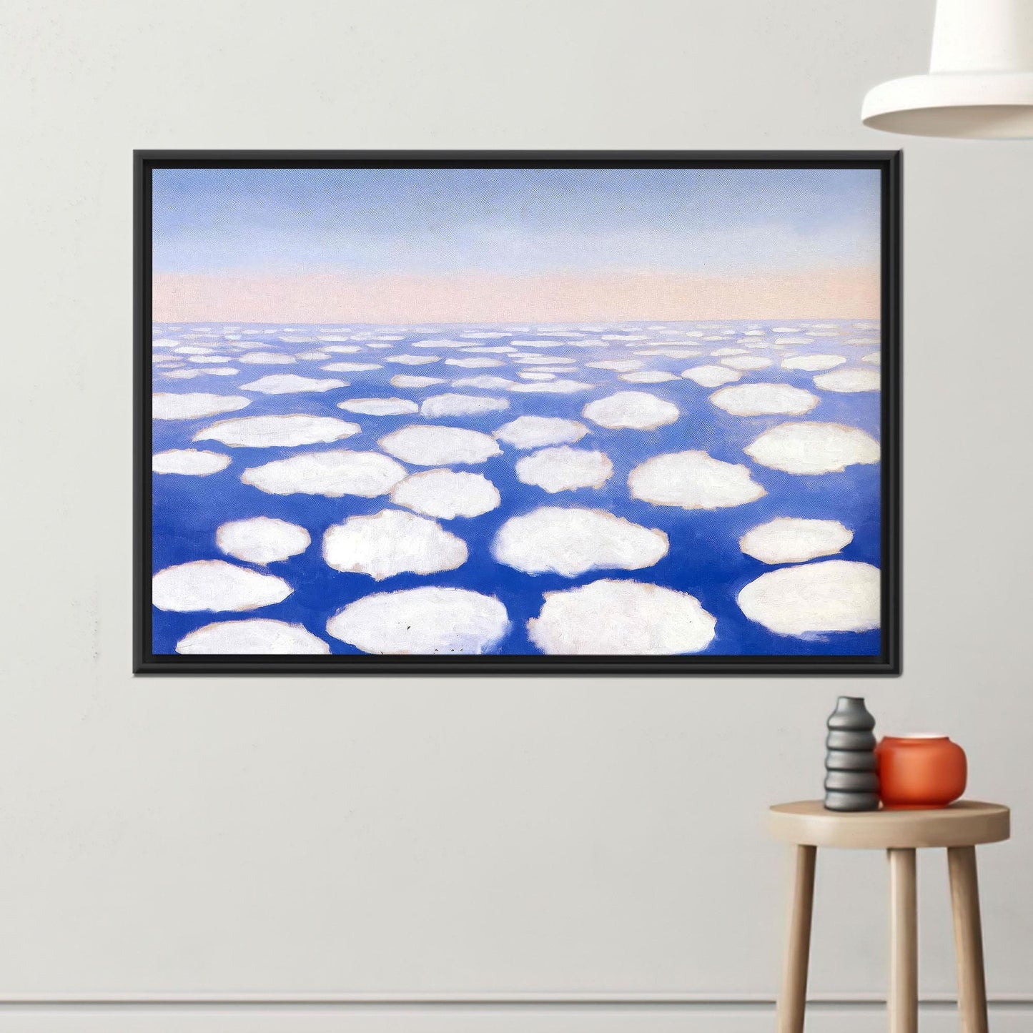 Abstract Cloud Sea Canvas Wall Art, Soft Blue and White Surreal Horizon Poster for Peaceful Decor