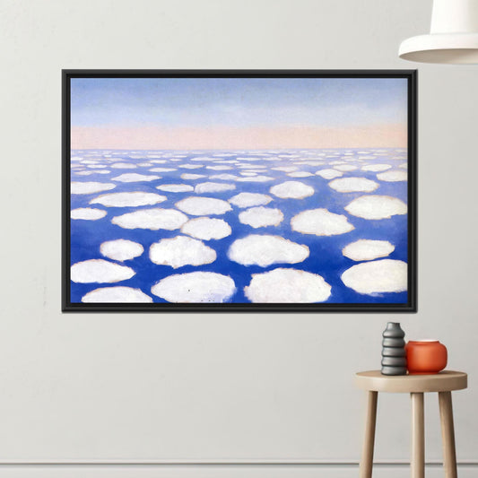 Abstract Cloud Sea Canvas Wall Art, Soft Blue and White Surreal Horizon Poster for Peaceful Decor