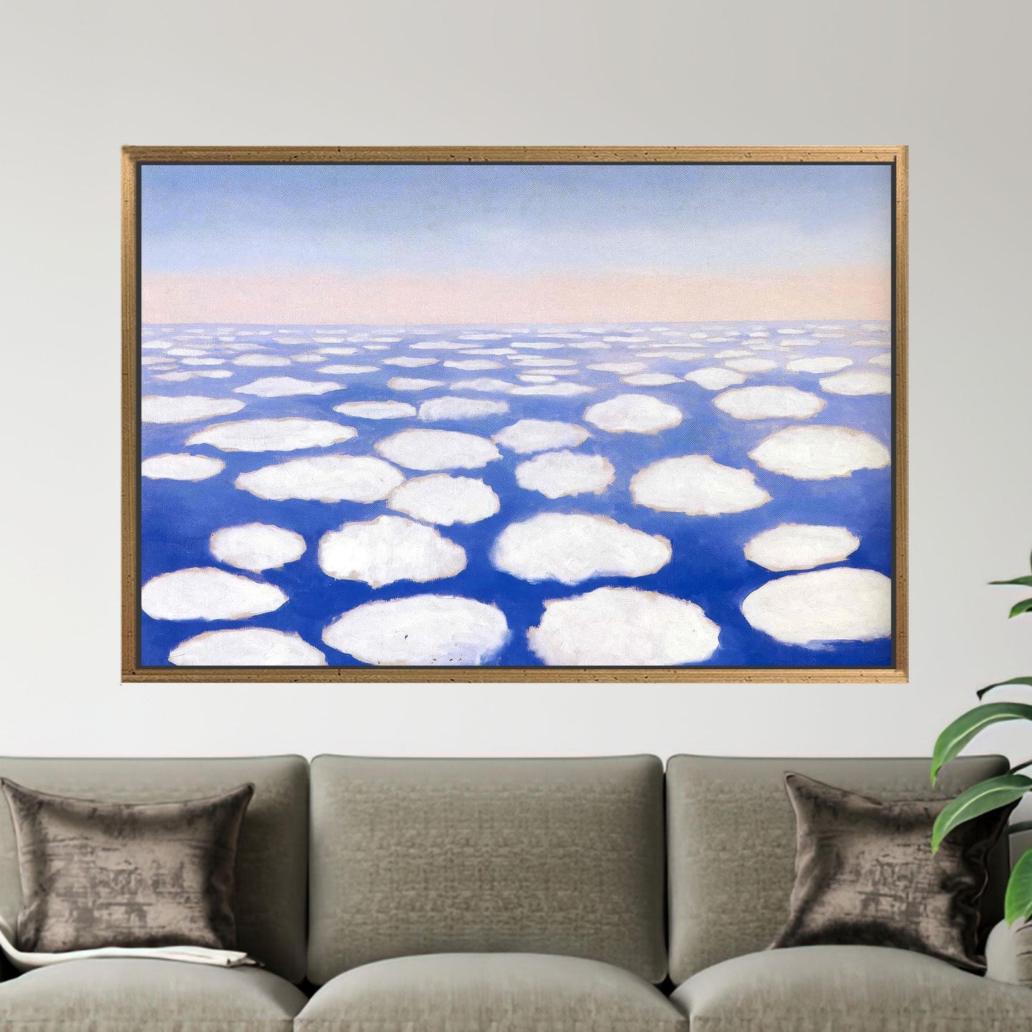 Abstract Cloud Sea Canvas Wall Art, Soft Blue and White Surreal Horizon Poster for Peaceful Decor