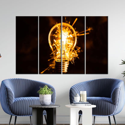 Glowing Light Bulb Spark Electric Canvas Print