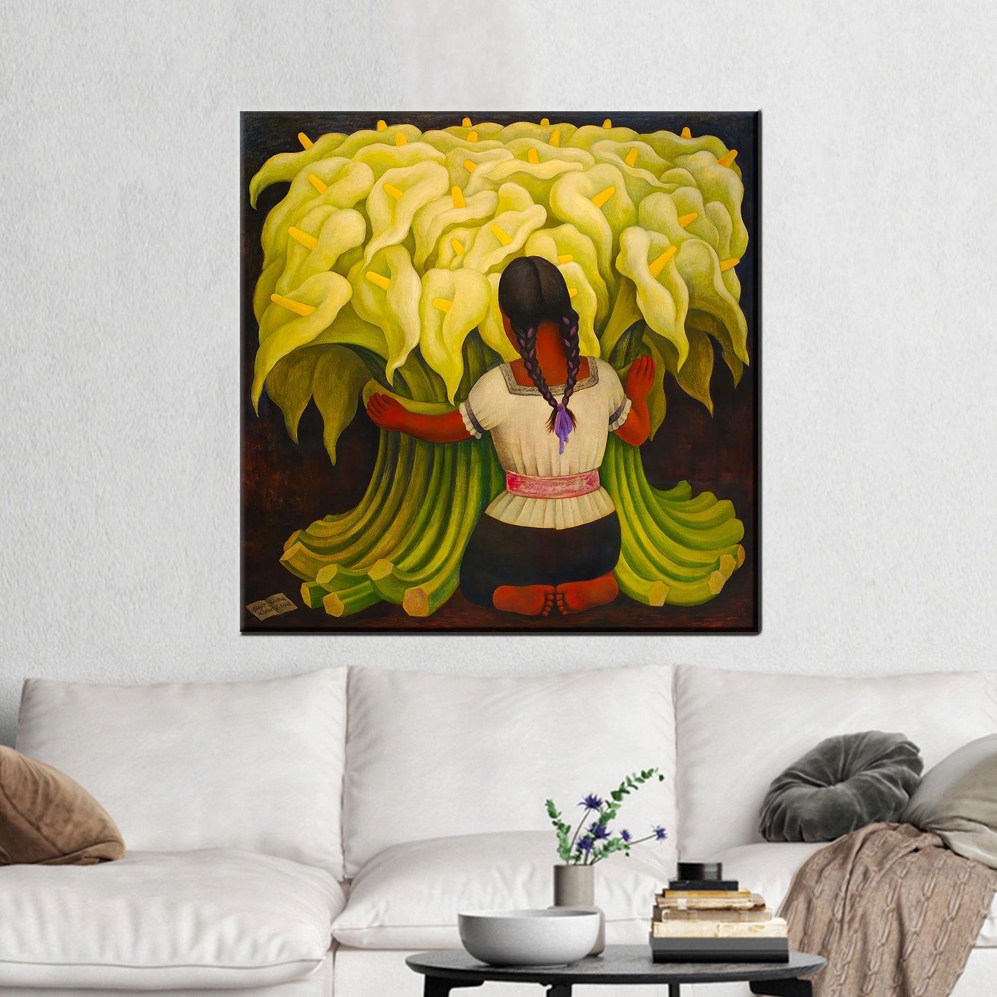Frida Kahlo Mexican Girl Lilies Canvas Print