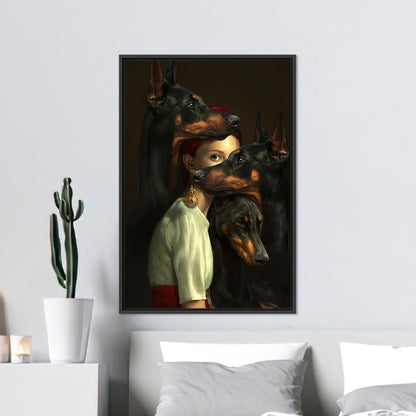 Mysterious Woman Dobermans Dark Surreal Canvas Print