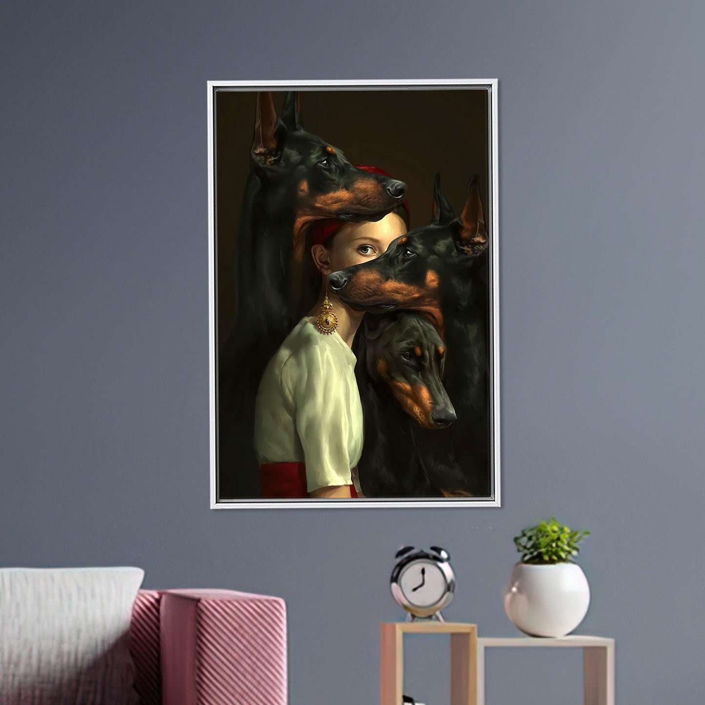 Mysterious Woman Dobermans Dark Surreal Canvas Print