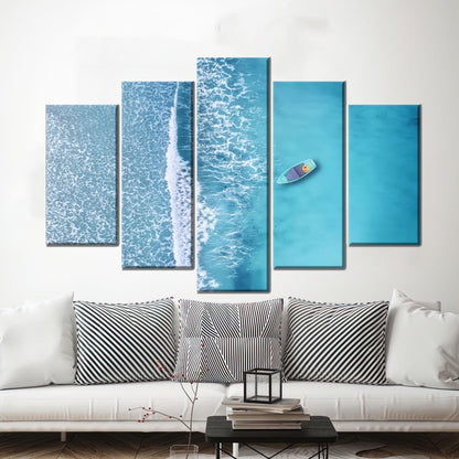 Aerial Ocean Kayak Canvas Wall Art, Turquoise Blue Sea Photography Print, Coastal Summer Decor