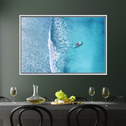 Aerial Ocean Kayak Canvas Wall Art, Turquoise Blue Sea Photography Print, Coastal Summer Decor
