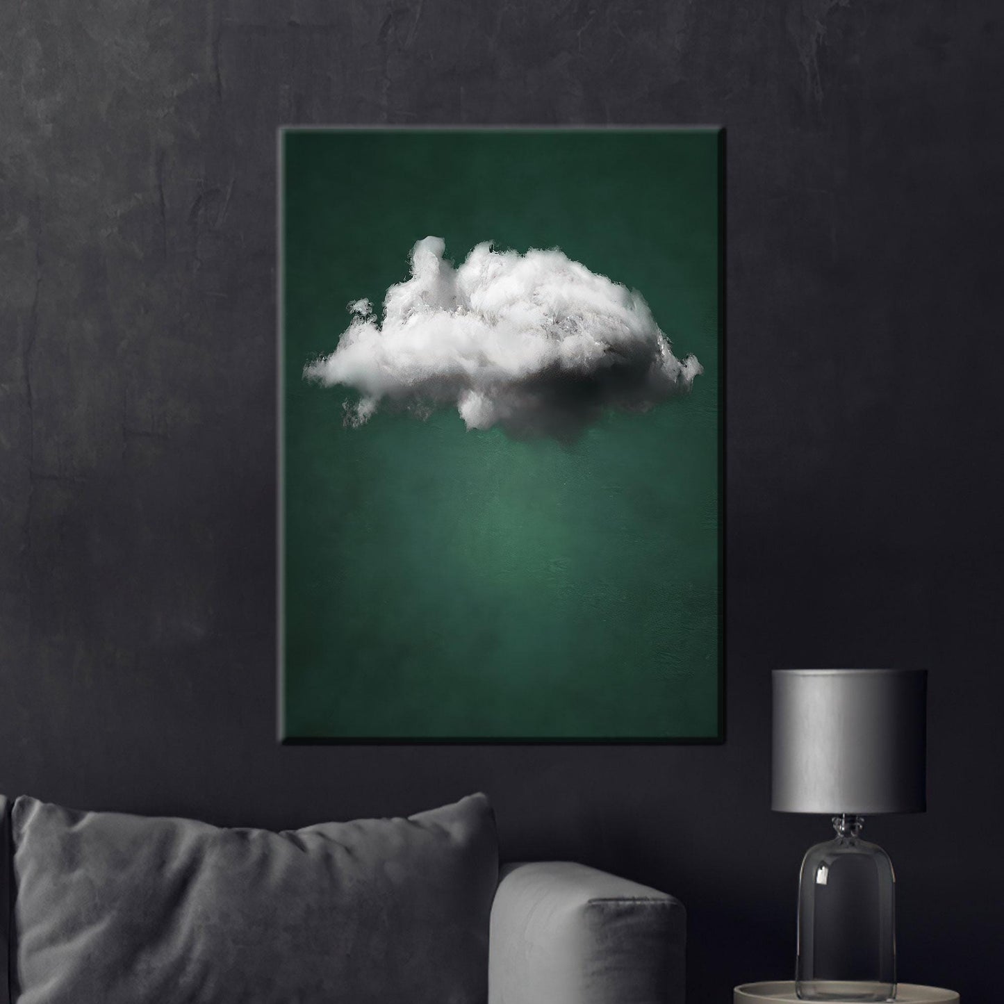 White Cloud Green Background Canvas Print