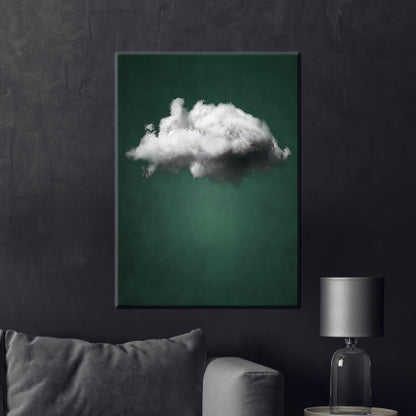 White Cloud Green Background Canvas Print