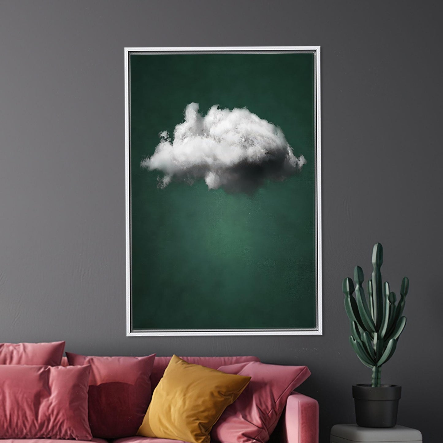 White Cloud Green Background Canvas Print