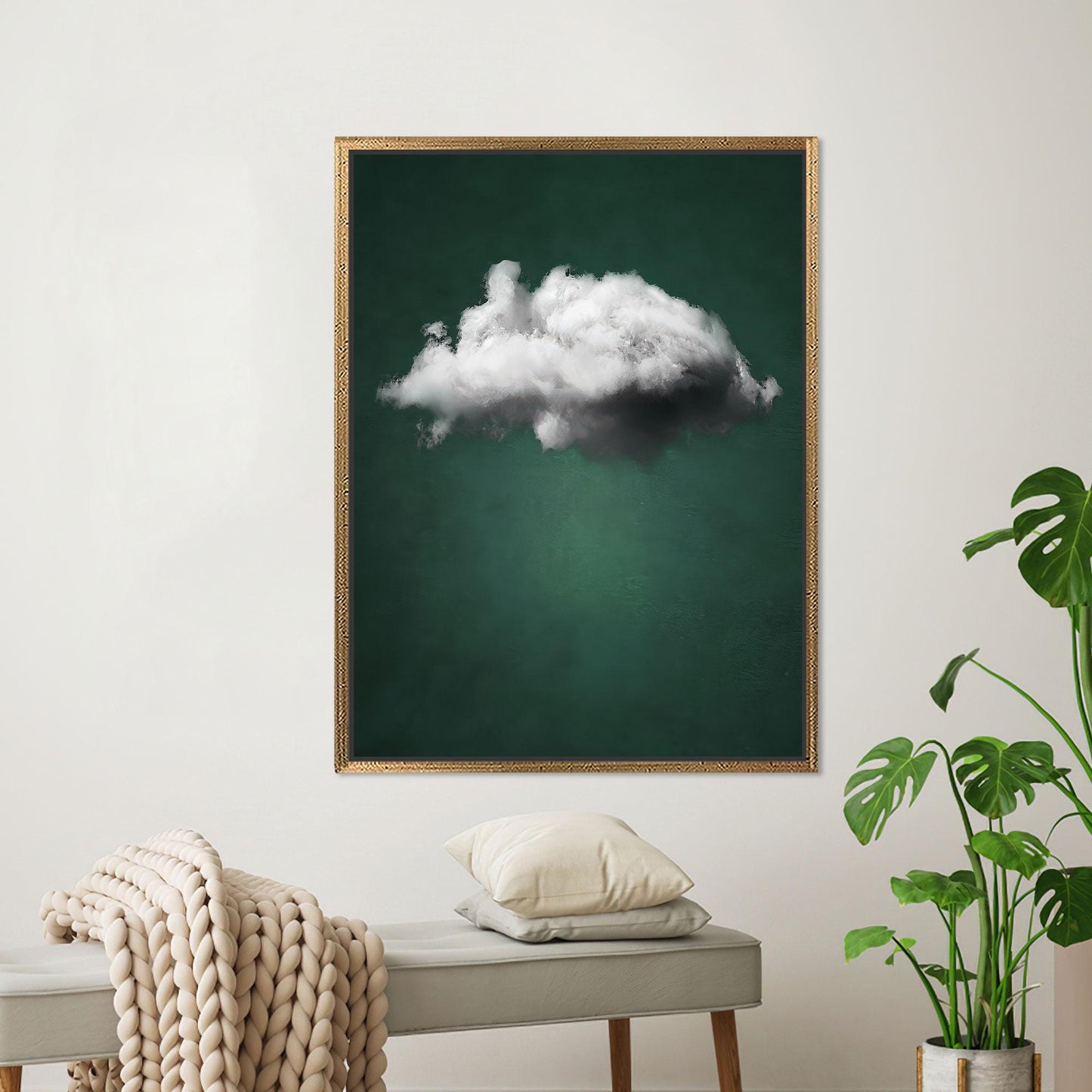 White Cloud Green Background Canvas Print